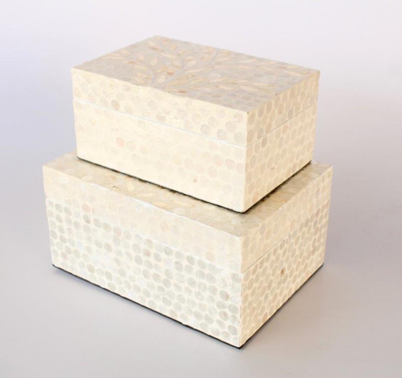 Set Of 2 Cream & Ivory Colour Capiz Boxes